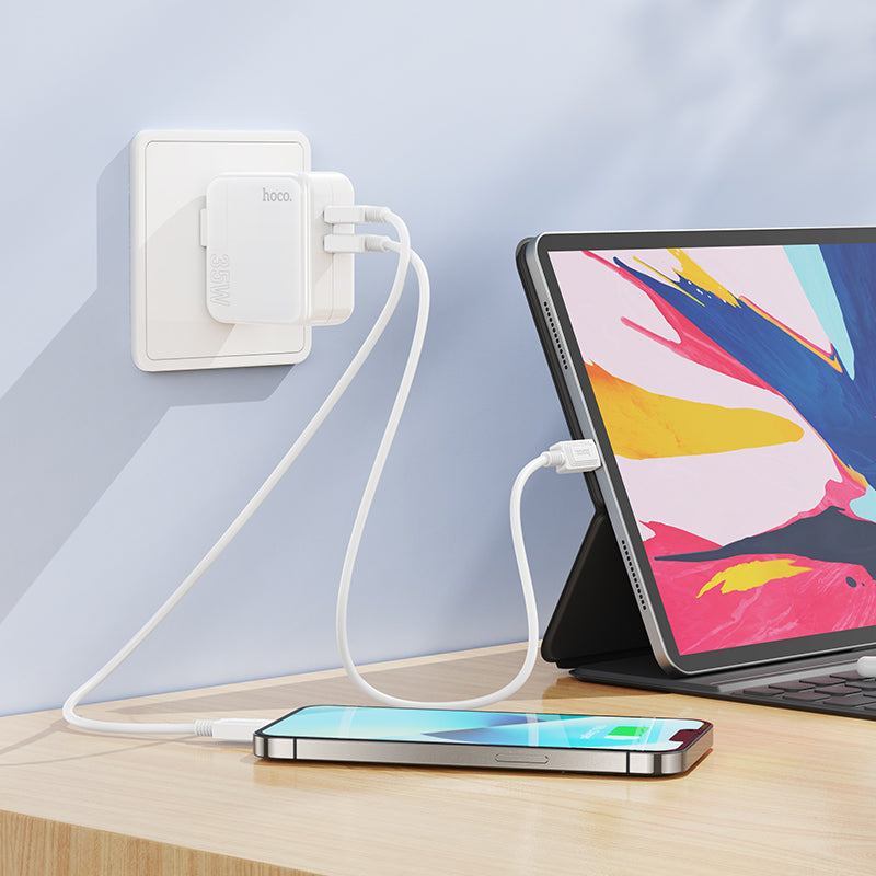 High Power 35W Dual Port USB-C PD Fast Charger with USB-C to Lightning (1 m)