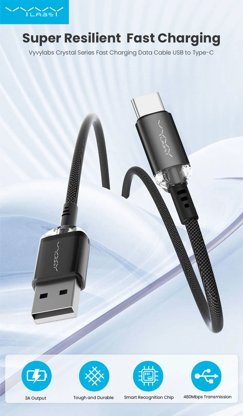 Crystal Series USB to USB-C Cable (1m)